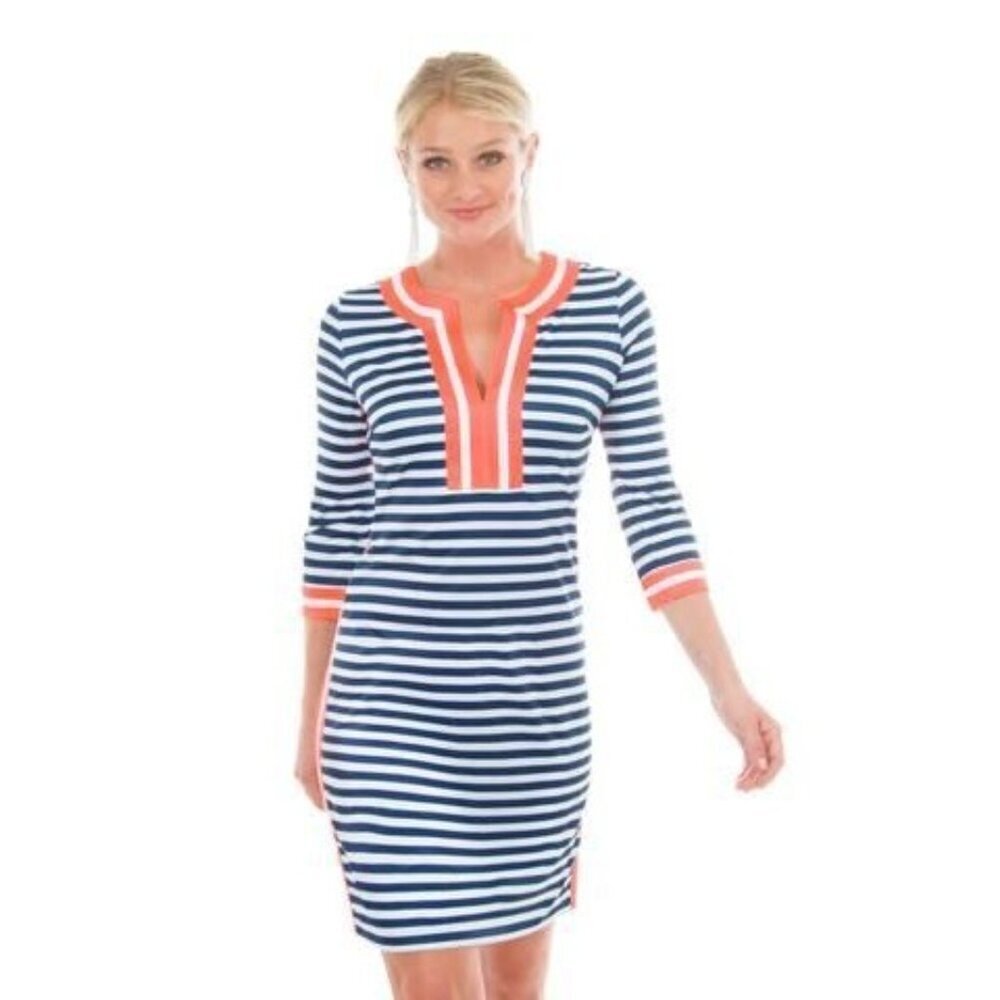 GRETCHEN SCOTT split neck dress - the hinckley in navy size Small
